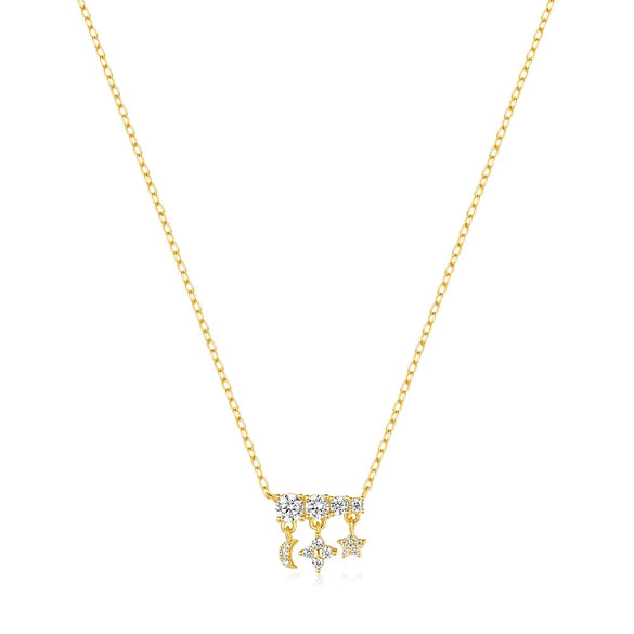 Wholesale S925 Sterling Silver Exquisite Moon Star Design Clavicle Chain With Electroplating O Chain For Women Geometric Pattern Minimalist Necklace