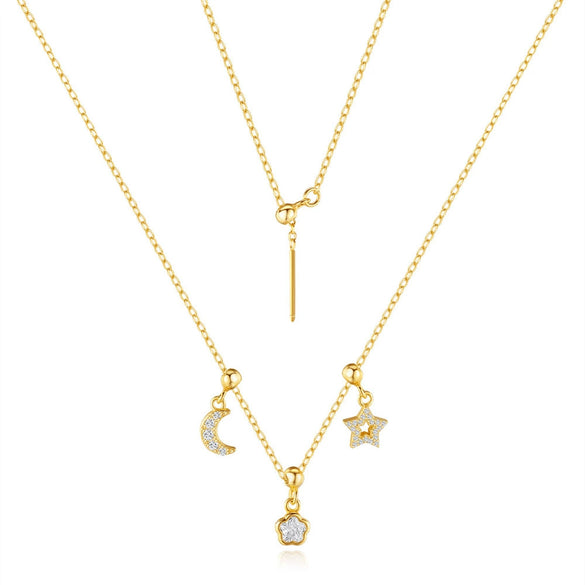 Wholesale S925 Sterling Silver Exquisite Star Moon Minimalist Geometric Ochain Clavicle Necklace With Diamondinlaid Pullout Adjusting And Electroplating Treatment