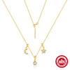 Wholesale S925 Sterling Silver Exquisite Star Moon Minimalist Geometric Ochain Clavicle Necklace With Diamondinlaid Pullout Adjusting And Electroplating Treatment