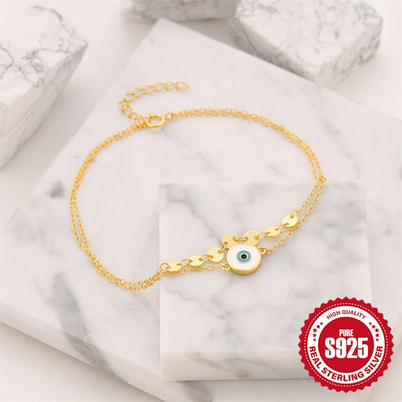 Wholesale S925 Sterling Silver Eyes Drop Oil Simple Personality Unisex Anklet For Summer Beach