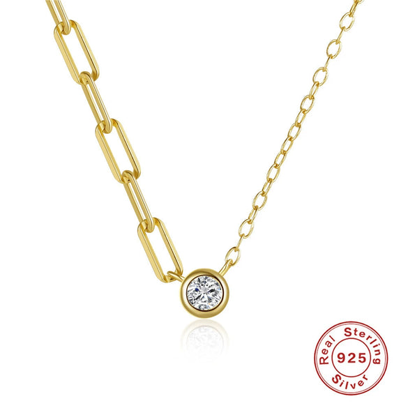 Wholesale S925 Sterling Silver Fashion Asymmetric Single Zircon Women's Collarbone Necklace With Geometric Design And Electroplating