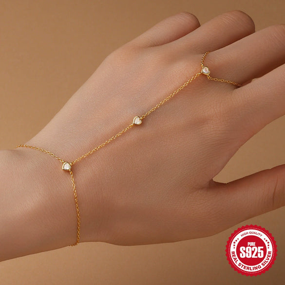 Wholesale S925 Sterling Silver Fashion Heart Pendant Ring Bracelet With Real Gold Plating And Electroplating For Women Geometric Pattern