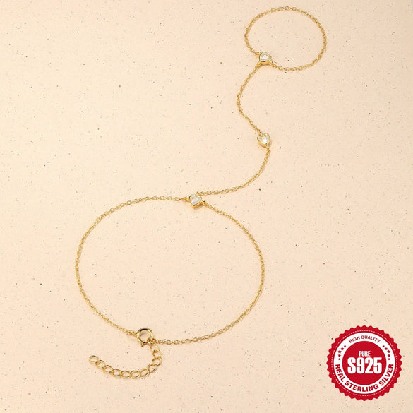 Wholesale S925 Sterling Silver Fashion Heart Pendant Ring Bracelet With Real Gold Plating And Electroplating For Women Geometric Pattern