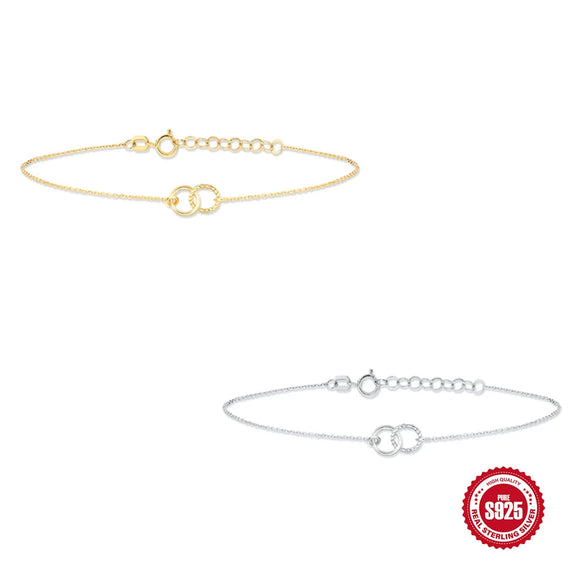 Wholesale S925 Sterling Silver Fashion Joker Double Ring Bracelet With Geometric Design And Electroplating For Women