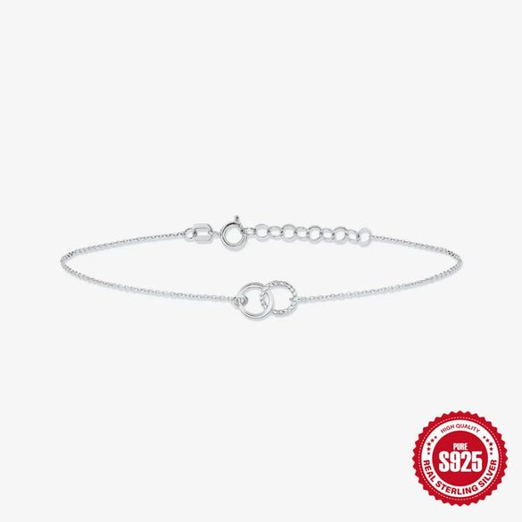 Wholesale S925 Sterling Silver Fashion Joker Double Ring Bracelet With Geometric Design And Electroplating For Women