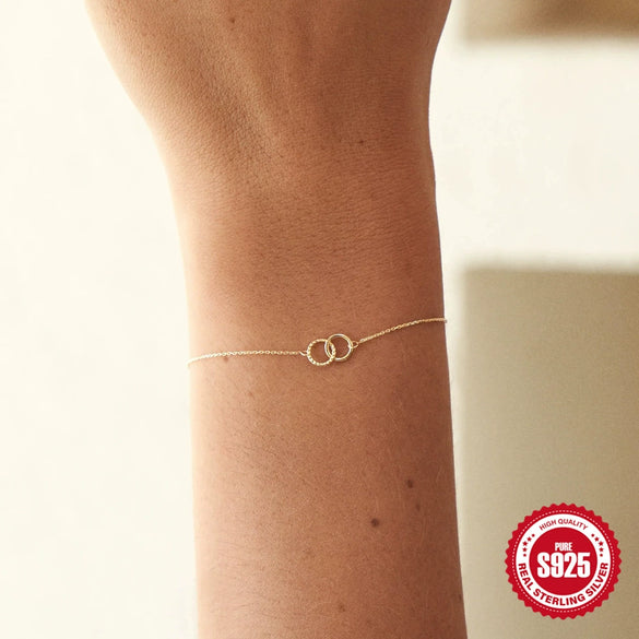 Wholesale S925 Sterling Silver Fashion Joker Double Ring Bracelet With Geometric Design And Electroplating For Women