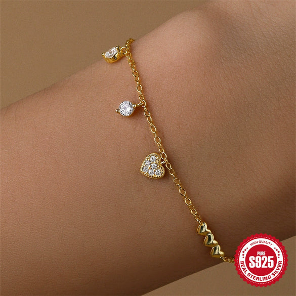 Wholesale S925 Sterling Silver Fashion Love Diamond Super Flash Light Luxury Elegant Geometric Minimalist Electroplated Real Gold Plated Bracelet For Women