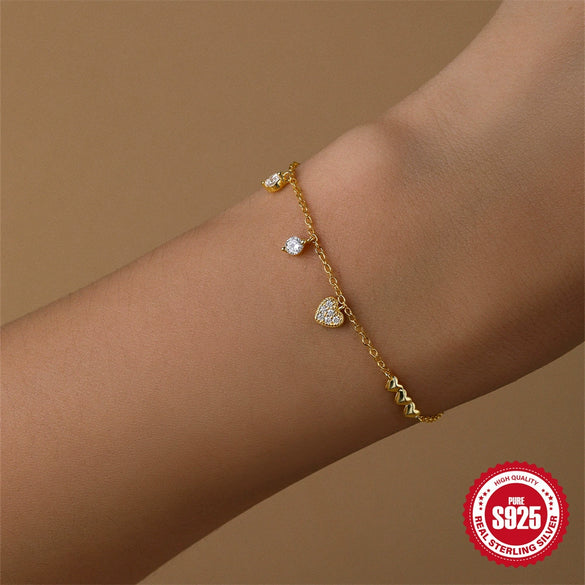 Wholesale S925 Sterling Silver Fashion Love Diamond Super Flash Light Luxury Elegant Geometric Minimalist Electroplated Real Gold Plated Bracelet For Women