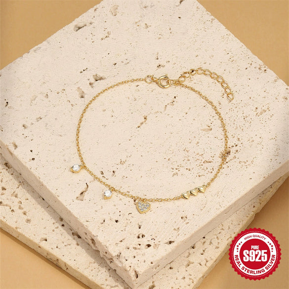 Wholesale S925 Sterling Silver Fashion Love Diamond Super Flash Light Luxury Elegant Geometric Minimalist Electroplated Real Gold Plated Bracelet For Women