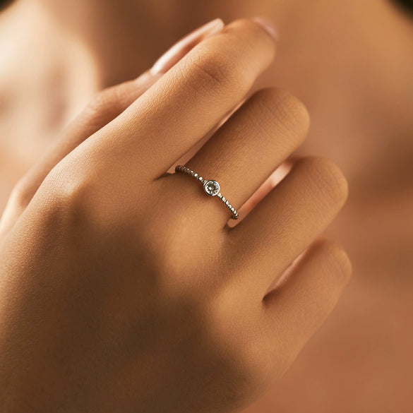 Wholesale S925 Sterling Silver Fashion Luxury Niche Glossy Round Bead Geometric Flash Diamond Ring For Girls