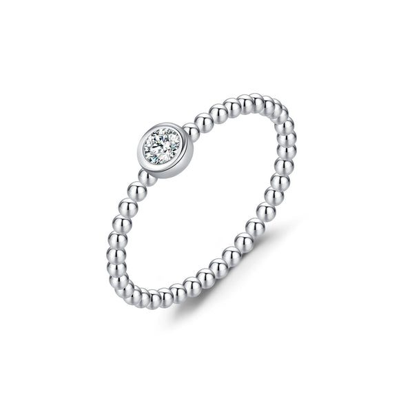 Wholesale S925 Sterling Silver Fashion Luxury Niche Glossy Round Bead Geometric Flash Diamond Ring For Girls