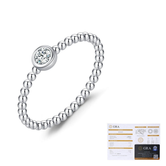 Wholesale S925 Sterling Silver Fashion Luxury Niche Glossy Round Bead Geometric Flash Diamond Ring For Girls