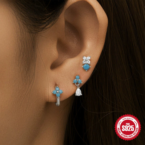 Wholesale S925 Sterling Silver Fashion Petal Water Drop C Shaped Geometric Earrings With Electroplating