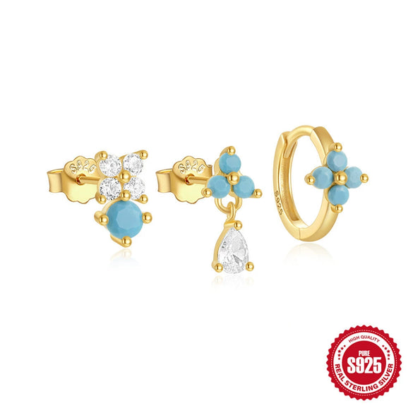 Wholesale S925 Sterling Silver Fashion Petal Water Drop C Shaped Geometric Earrings With Electroplating