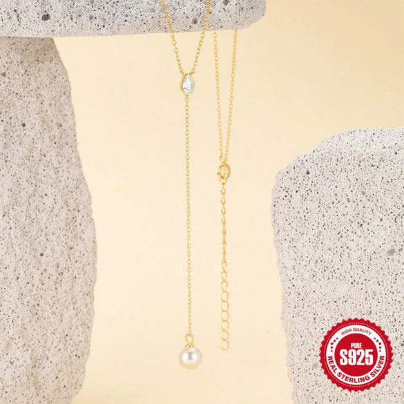 Wholesale S925 Sterling Silver Fashion Simple Elegant Yshaped Geometric Zirconia Necklace For Women