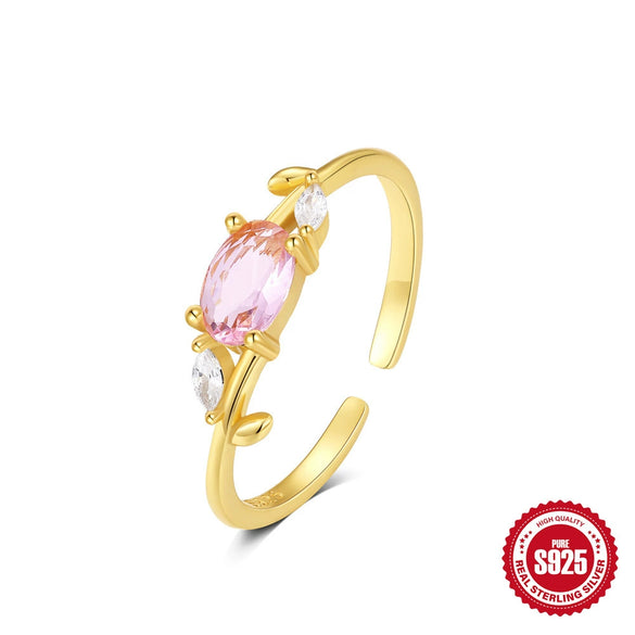 Wholesale S925 Sterling Silver Fashion Simple Opal Double Diamond Pearl Pink Gem Geometric Engagement Wedding Ring For Women