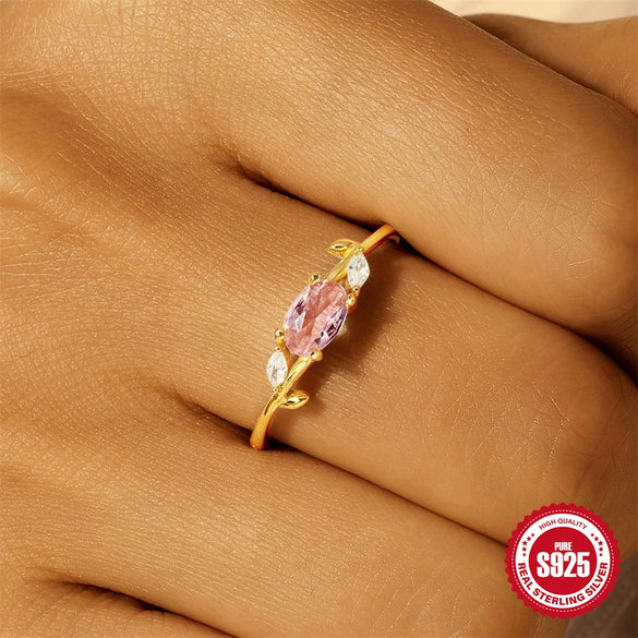 Wholesale S925 Sterling Silver Fashion Simple Opal Double Diamond Pearl Pink Gem Geometric Engagement Wedding Ring For Women