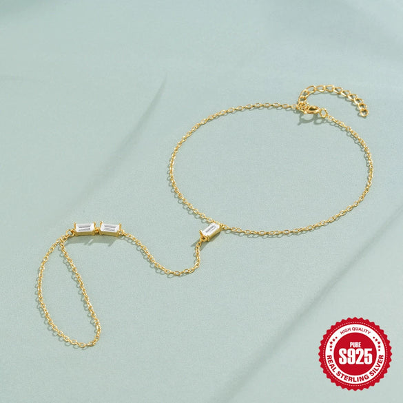 Wholesale S925 Sterling Silver Fashion Simple Temperament Geometric Women's Bracelet With Ring Chain And Zirconia