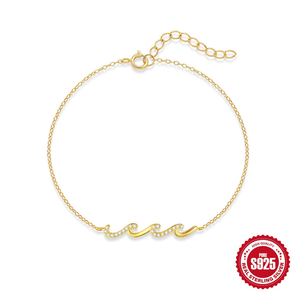Wholesale S925 Sterling Silver Fashion Summer Wave Pendant Bracelet With Geometric Design And Real Gold Plating Electroplating For Women