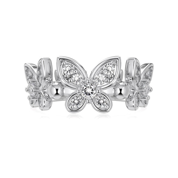 Wholesale S925 Sterling Silver Female Ring With Butterfly Microinlaid Zircon Animal And Insect Patterns Electroplated