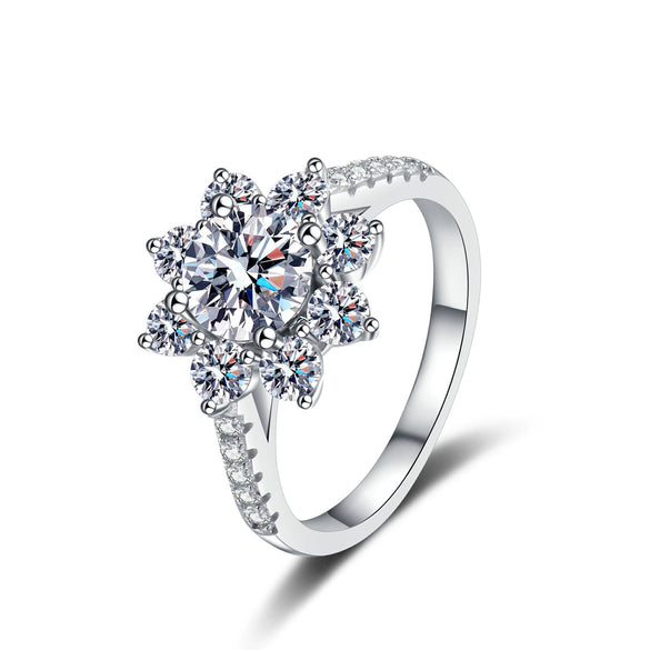 Wholesale S925 Sterling Silver Female Sunflower Ring With 1 Karat Moissanite Electroplated For Women Cartoon Style
