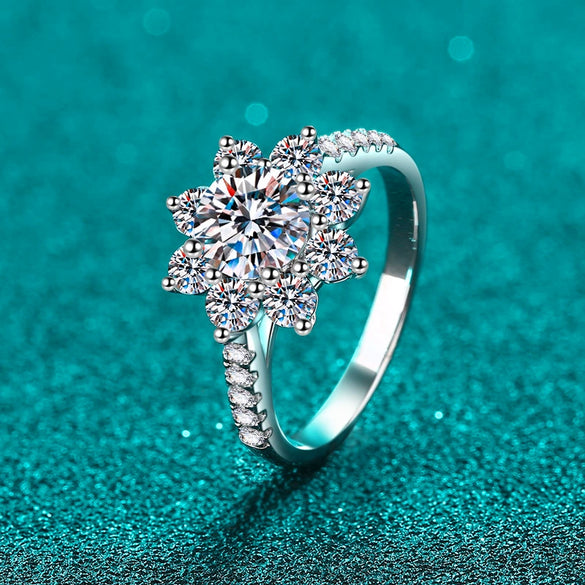 Wholesale S925 Sterling Silver Female Sunflower Ring With 1 Karat Moissanite Electroplated For Women Cartoon Style
