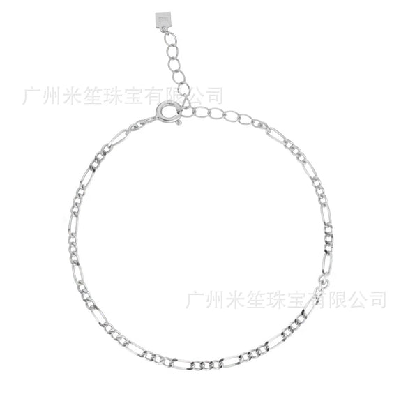 Wholesale S925 Sterling Silver Figaro Chain Necklace And Bracelet Set With Geometric Style And Electroplating For Ladies Fashion Jewelry
