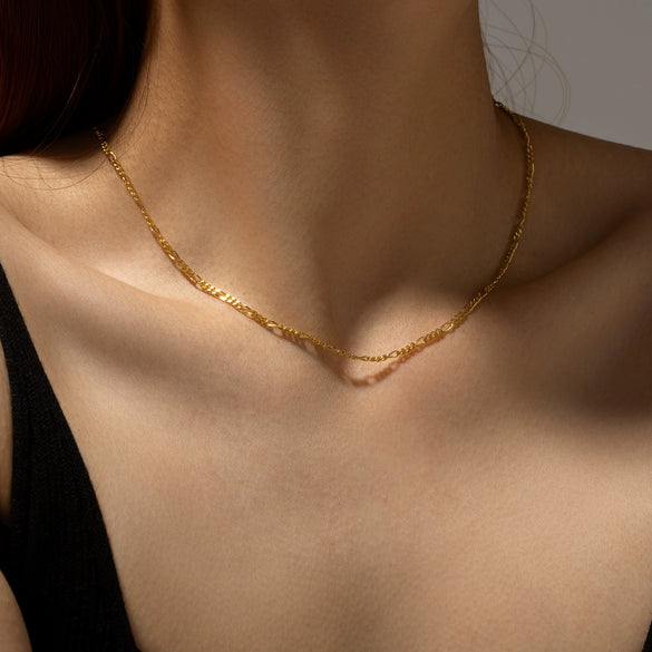 Wholesale S925 Sterling Silver Figaro Chain Necklace And Bracelet Set With Geometric Style And Electroplating For Ladies Fashion Jewelry