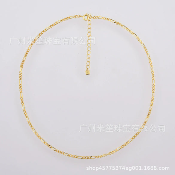 Wholesale S925 Sterling Silver Figaro Chain Necklace And Bracelet Set With Geometric Style And Electroplating For Ladies Fashion Jewelry