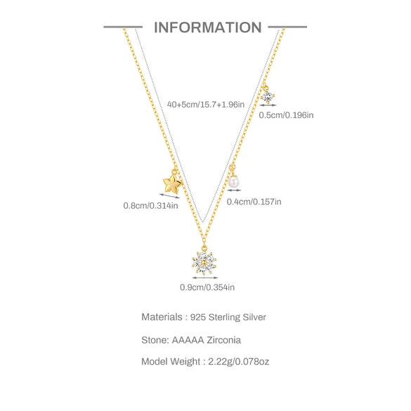 Wholesale S925 Sterling Silver Five Petal Flower And Pearl Zircon Necklace With Geometric Pattern And Electroplating For Women