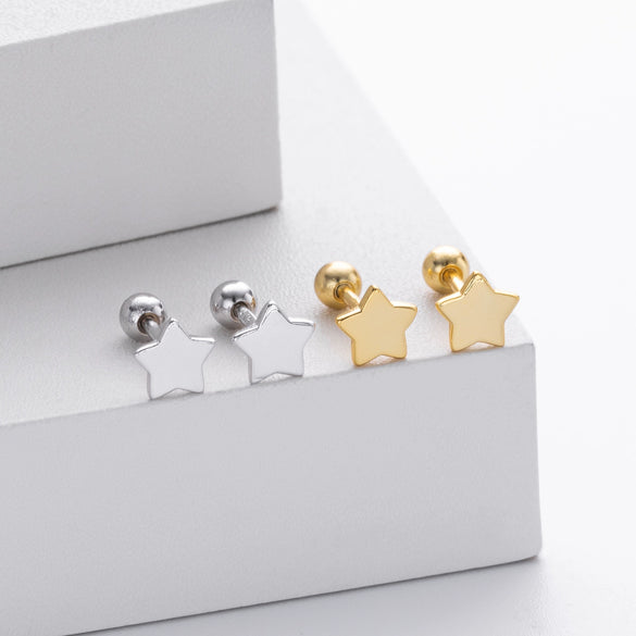 Wholesale S925 Sterling Silver Fivepointed Star Electroplated Pierced Threaded Twist Women's Earrings