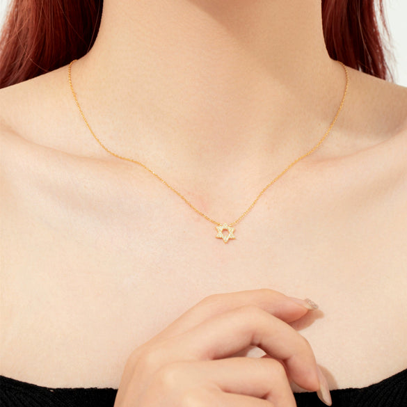 Wholesale S925 Sterling Silver Fivepointed Star Hollow Geometric Cross Chain Necklace With Diamond Treatment For Women And Men