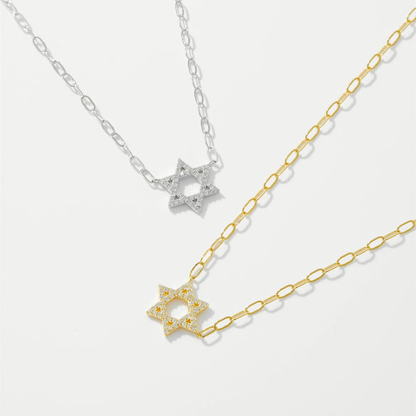 Wholesale S925 Sterling Silver Fivepointed Star Hollow Geometric Cross Chain Necklace With Diamond Treatment For Women And Men