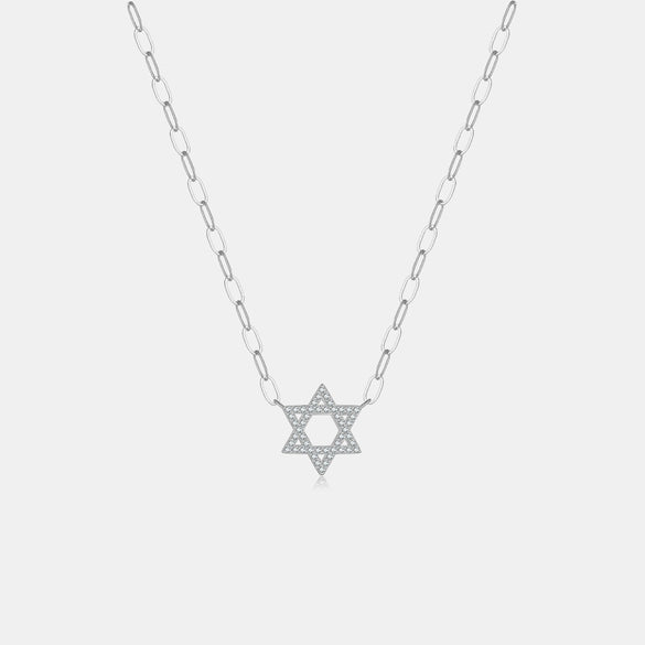 Wholesale S925 Sterling Silver Fivepointed Star Hollow Geometric Cross Chain Necklace With Diamond Treatment For Women And Men