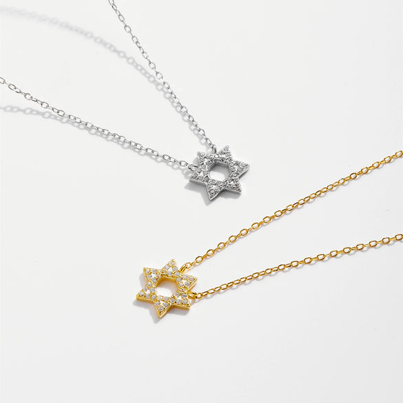 Wholesale S925 Sterling Silver Fivepointed Star Hollow Geometric Cross Chain Necklace With Diamond Treatment For Women And Men