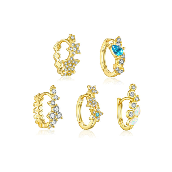 Wholesale S925 Sterling Silver Fivepointed Star Zircon Inlaid Electroplated Platinum And 18K Gold Fashion Earrings