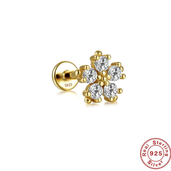 Wholesale S925 Sterling Silver Flat Head Internal Thread New Puncture Cartilage Ear Nail Ear Bone Nail With Butterfly Pearl And Geometric Design Electroplated Women's Earrings