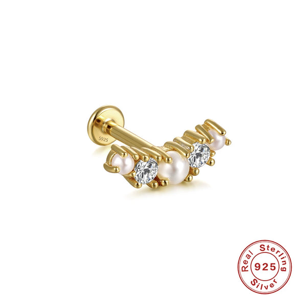 Wholesale S925 Sterling Silver Flat Head Internal Thread New Puncture Cartilage Ear Nail Ear Bone Nail With Butterfly Pearl And Geometric Design Electroplated Women's Earrings