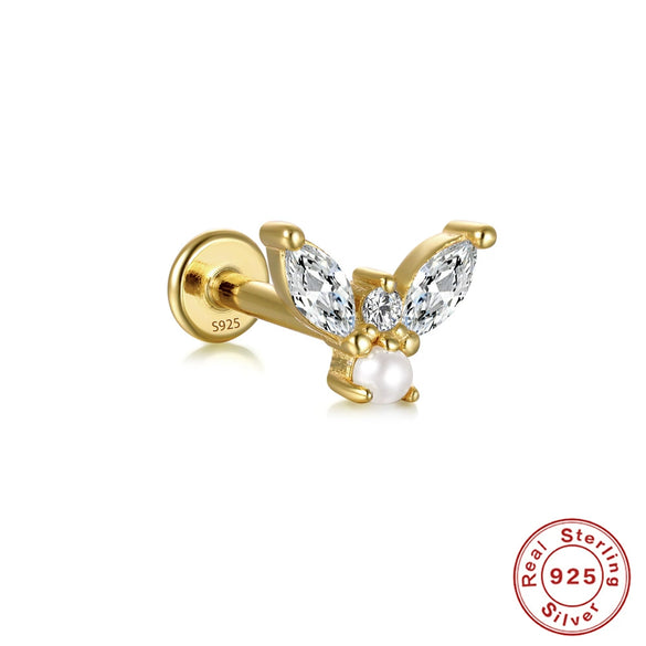 Wholesale S925 Sterling Silver Flat Head Internal Thread New Puncture Cartilage Ear Nail Ear Bone Nail With Butterfly Pearl And Geometric Design Electroplated Women's Earrings