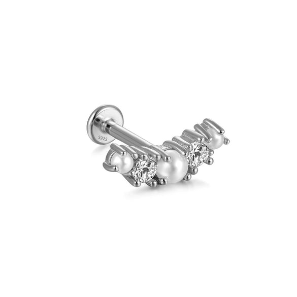 Wholesale S925 Sterling Silver Flat Head Internal Thread New Puncture Cartilage Ear Nail Ear Bone Nail With Butterfly Pearl And Geometric Design Electroplated Women's Earrings