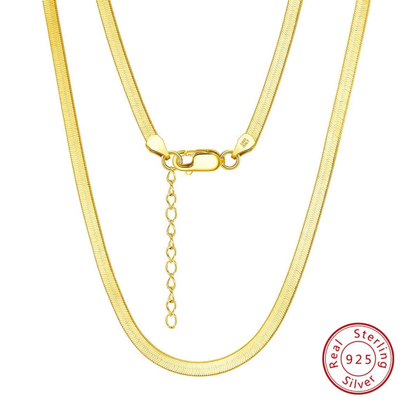 Wholesale S925 Sterling Silver Flat Snake Bone Necklace With Geometric Design And Electroplating