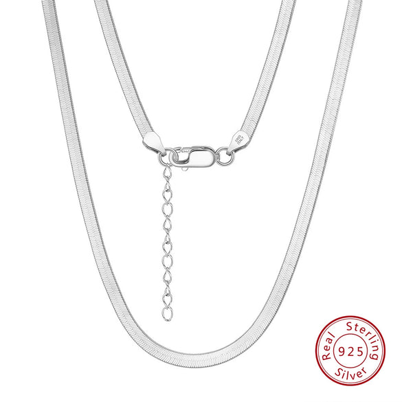Wholesale S925 Sterling Silver Flat Snake Bone Necklace With Geometric Design And Electroplating