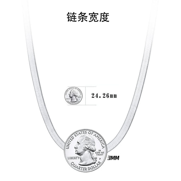 Wholesale S925 Sterling Silver Flat Snake Bone Necklace With Geometric Design And Electroplating