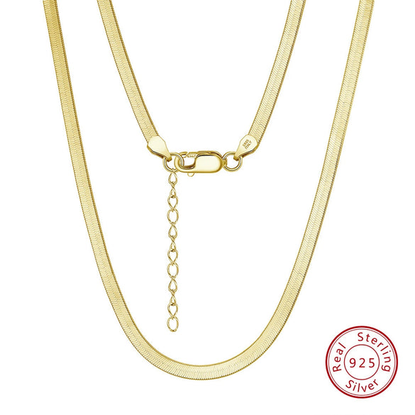 Wholesale S925 Sterling Silver Flat Snake Bone Necklace With Geometric Design And Electroplating