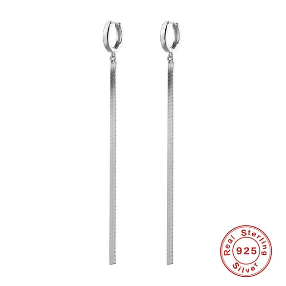 Wholesale S925 Sterling Silver Flat Snake Chain Tassel Long Earrings For Women With Geometric Design