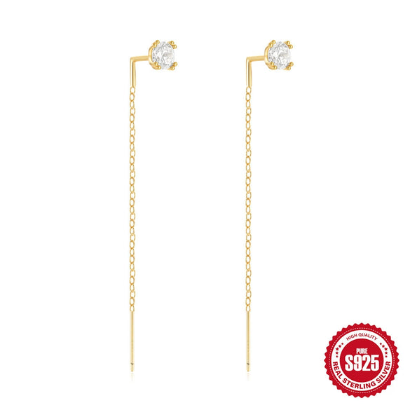 Wholesale S925 Sterling Silver Flat Snake Chain Tassel Long Earrings For Women With Geometric Design