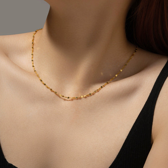 Wholesale S925 Sterling Silver Flat Wide Chain Collar Clavicle Necklace For Women With Geometric Design Electroplated In Platinum Or 18K Gold