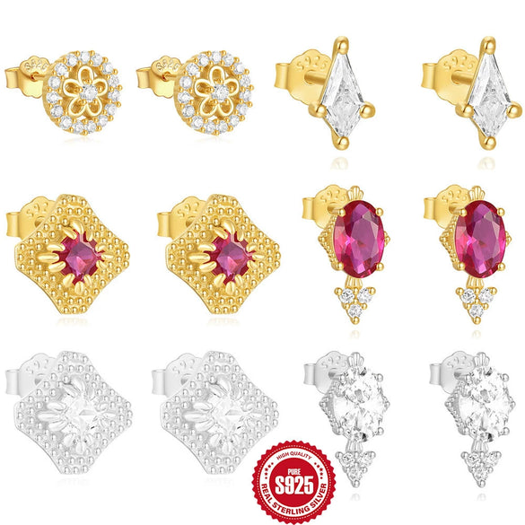 Wholesale S925 Sterling Silver Flower Earrings With Diamond Encrustment Electroplated For Women Geometric Style Simple Elegant All Match