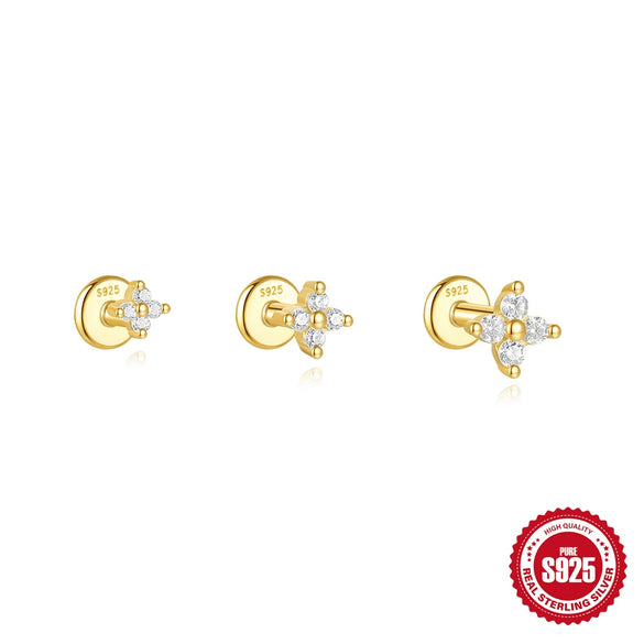 Wholesale S925 Sterling Silver Flower Flat Bottom Perforated Earrings With Electroplating For Women