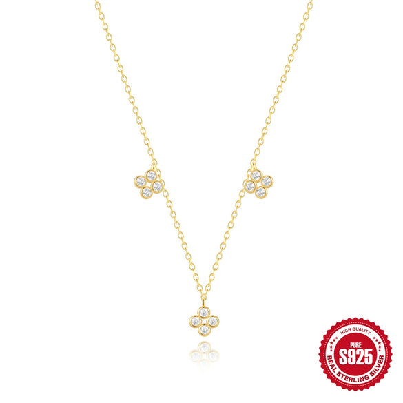 Wholesale S925 Sterling Silver Flower Four Leaf Clover Geometric Patterned Bag Pendant Necklace With Zircon Electroplated O Word Chain For Women